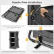 Folding camping storage cabinet with 3 shelves, waterproof oxford cloth, and carrying bag for easy transport and setup.